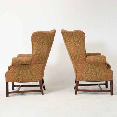 Lot 587 - Pair of George III Style Upholstered Mahogany Wingchairs