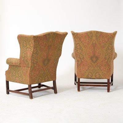 Lot 587 - Pair of George III Style Upholstered Mahogany Wingchairs