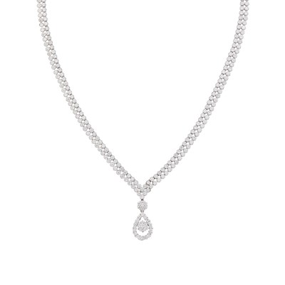 Lot 1044 - White Gold and Diamond Pendant-Necklace