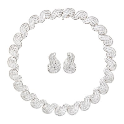 Lot 2074 - White Gold and Diamond Necklace and Pair of Earrings