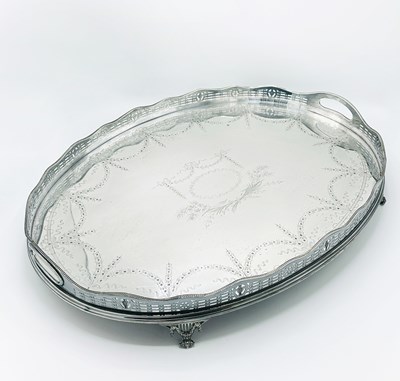 Lot 1222 - Edwardian Sterling Silver Galleried Two-Handled Tray