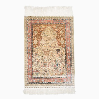 Lot 367 - Silk & Metallic Thread Hereke Prayer Rug
