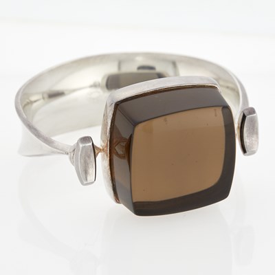 Lot 3069 - Vivianna Torun for Georg Jensen Silver and Smoky Quartz Cuff Bangle Bracelet