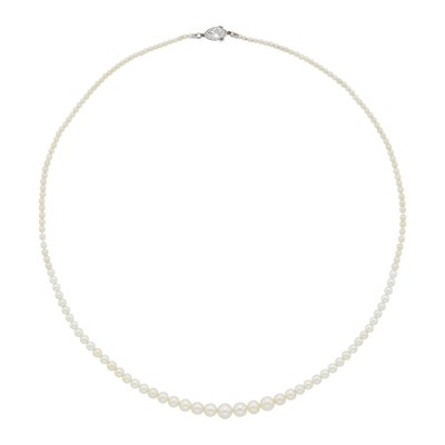 Lot 2041 - J.E Caldwell & Co. Natural Pearl Necklace with Platinum and Diamond Clasp