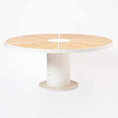 Lot 269 - White Cast Iron and Birch Round Pedestal Dining Table