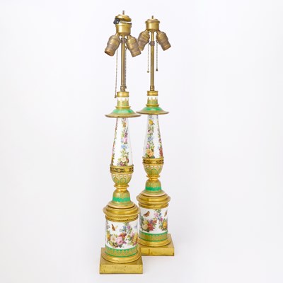 Lot 388 - Pair of Paris Porcelain Gilt-Bronze Mounted Table Lamps