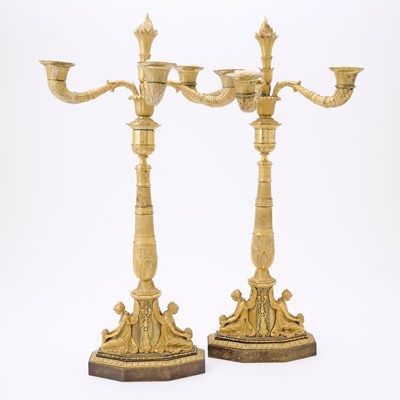 Lot 259A - Pair of Empire Gilt-Bronze Three-Light Candelabra