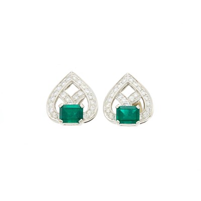 Lot 2104 - Pair of Platinum, Emerald and Diamond Earclips