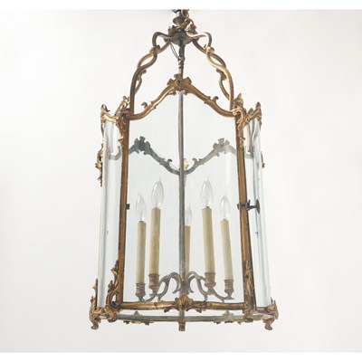 Lot 258 - Louis XV Style Gilt-Metal and Glass Five-Light Lantern