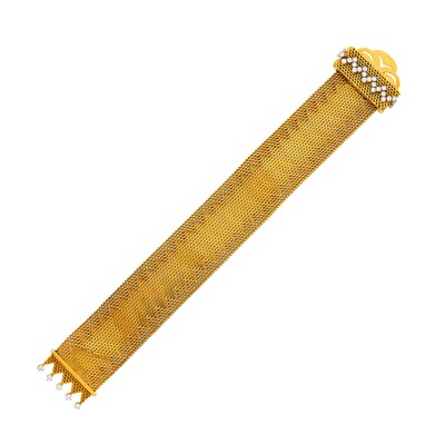 Lot 172 - Gubelin Wide Gold, Platinum and Diamond Mesh Slide Bracelet
