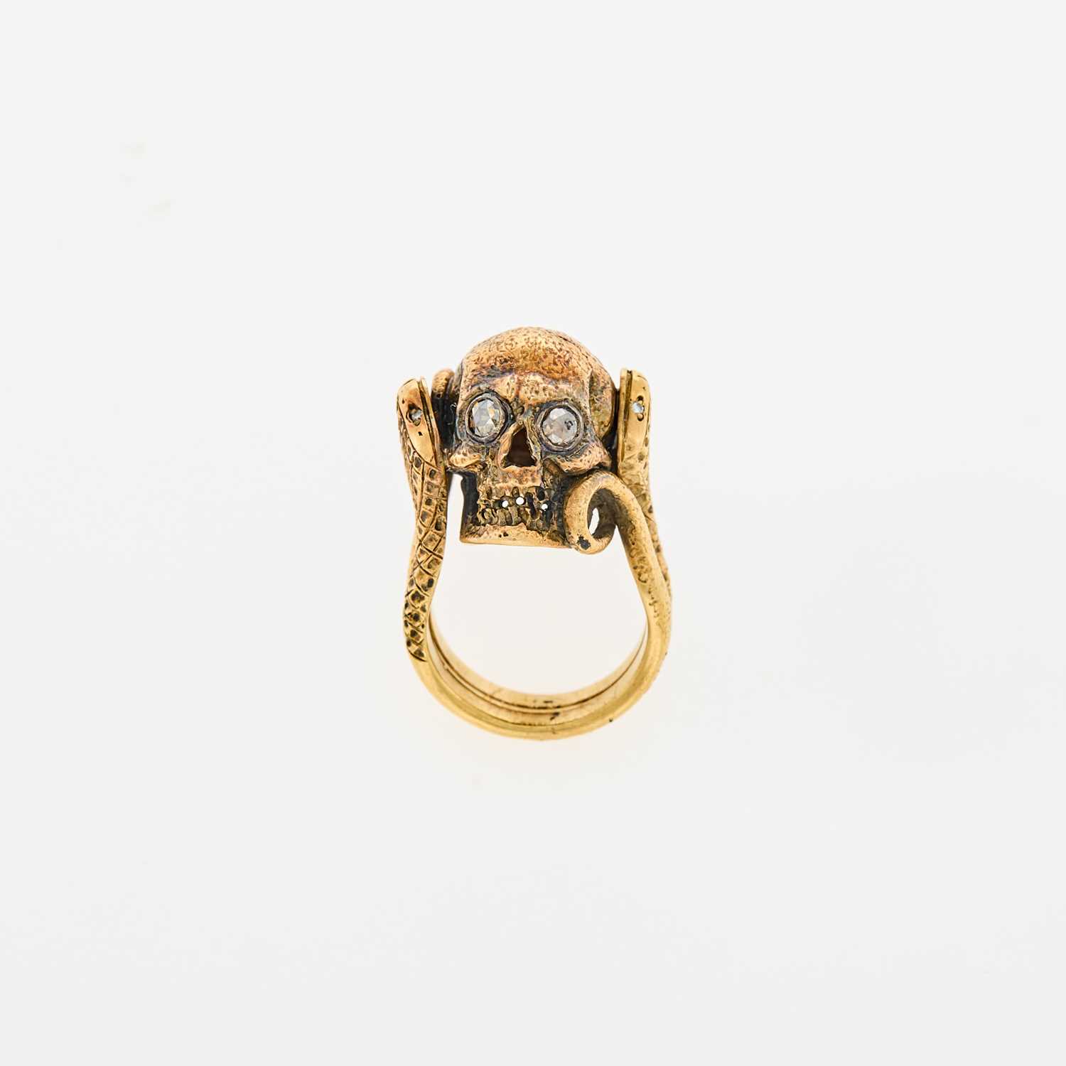 Lot 152 - Attilio Codognato Gold and Diamond Skull and Serpent Ring