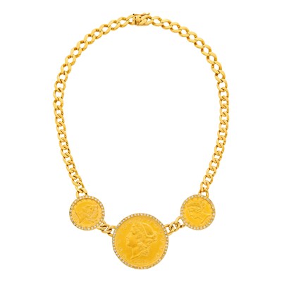 Lot 2057 - Gold, Diamond and Gold Coin Necklace