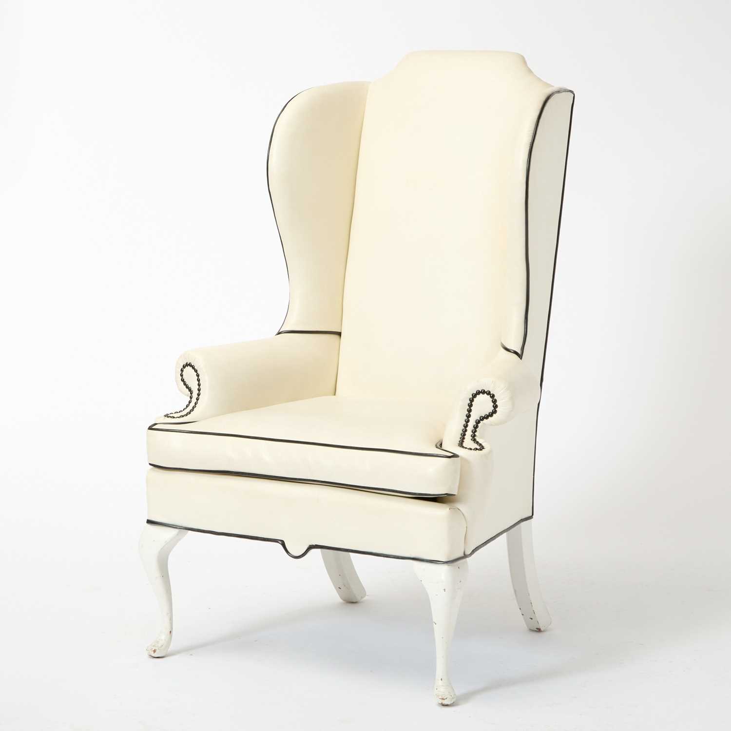 Lot 549 - George III Style White Leather Upholstered and Painted Wing Chair