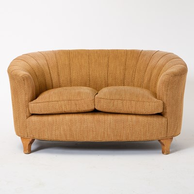 Lot 557 - Upholstered Blondewood Love Seat