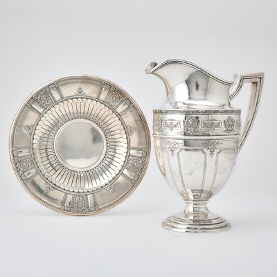Lot 181 - Graff, Washbourne & Dunn for Brand-Chatillon Sterling Silver Water Pitcher and Similar Footed Stand
