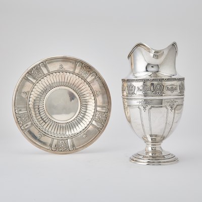 Lot 181 - Graff, Washbourne & Dunn for Brand-Chatillon Sterling Silver Water Pitcher and Similar Footed Stand