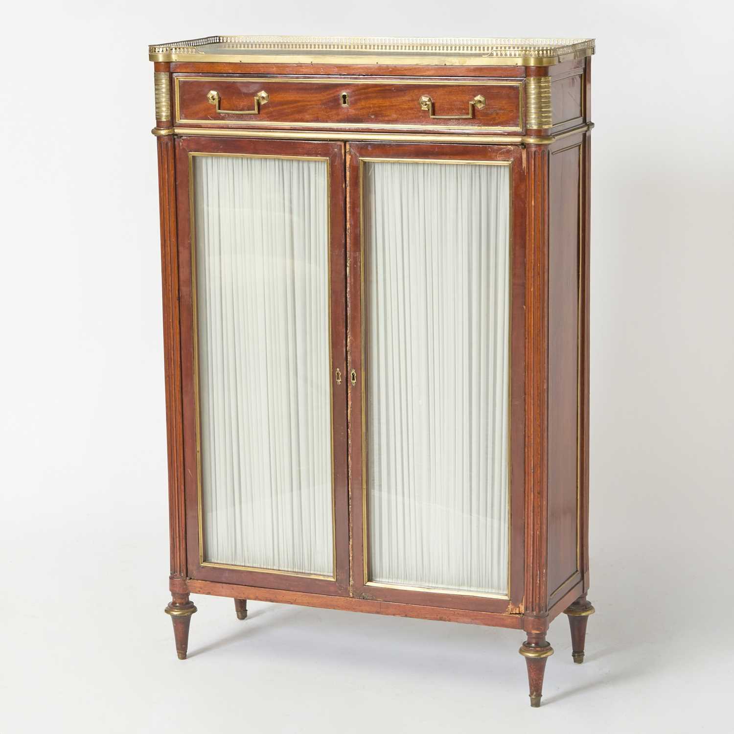 Lot 589 - Louis XVI Brass Mounted Marble Top Mahogany Side Cabinet
