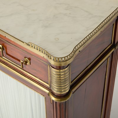 Lot 589 - Louis XVI Brass Mounted Marble Top Mahogany Side Cabinet