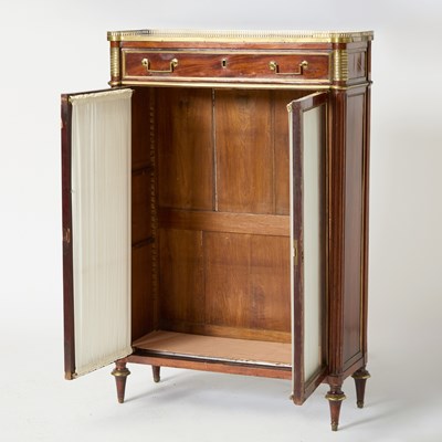 Lot 589 - Louis XVI Brass Mounted Marble Top Mahogany Side Cabinet