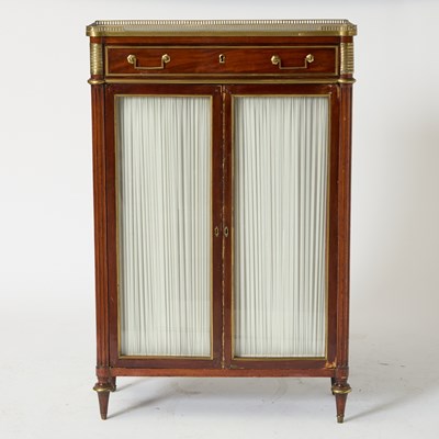 Lot 589 - Louis XVI Brass Mounted Marble Top Mahogany Side Cabinet