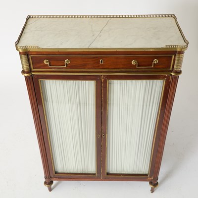 Lot 589 - Louis XVI Brass Mounted Marble Top Mahogany Side Cabinet