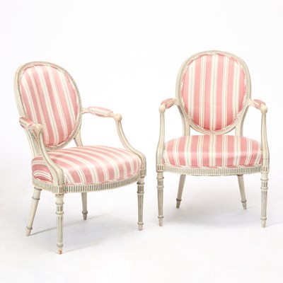 Lot 149 - Pair of George III Style Upholstered and Painted Armchairs