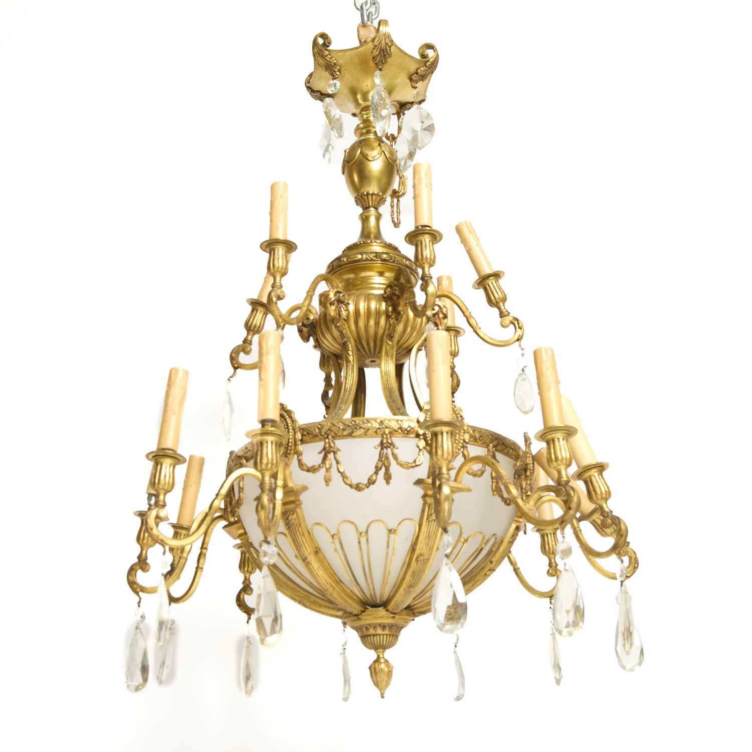 Lot 195 - Victorian Style Gilt-Bronze and Glass Twenty-Light Chandelier