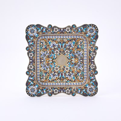 Lot 205 - Russian Silver-Gilt and Cloisonné Enamel Tray