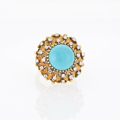 Lot 2048 - Gold, Turquoise and Diamond Ring