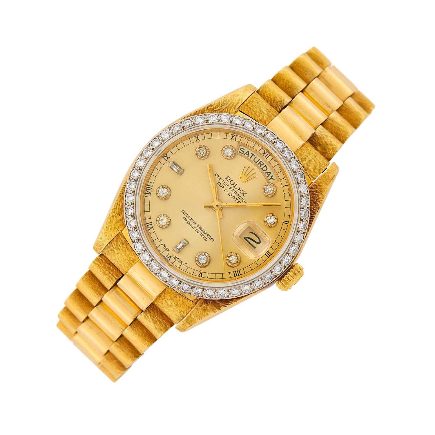 Lot 1063 - Rolex Gold and Diamond 'Day-Date' Wristwatch, Ref. 18036