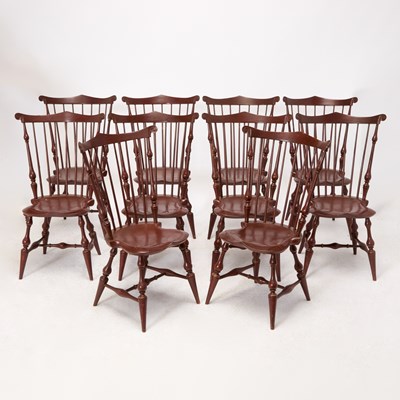 Lot 401 - Set of Ten Bicentennial Fanback Red Painted Windsor Chairs