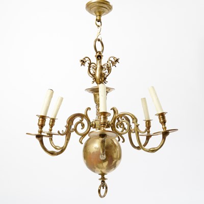 Lot 1072 - Brass Dutch Baroque Style 6-light Chandelier