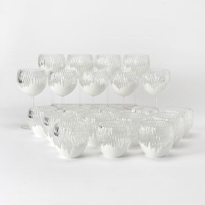 Lot 180 - Group of Ajka Crystal Co. Modern Fabergé 'Antarctica' Pattern White Overlay Glass Drinking Glasses