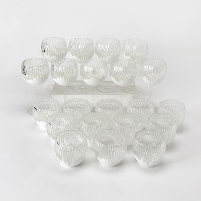 Lot 180 - Group of Ajka Crystal Co. Modern Fabergé 'Antarctica' Pattern White Overlay Glass Drinking Glasses