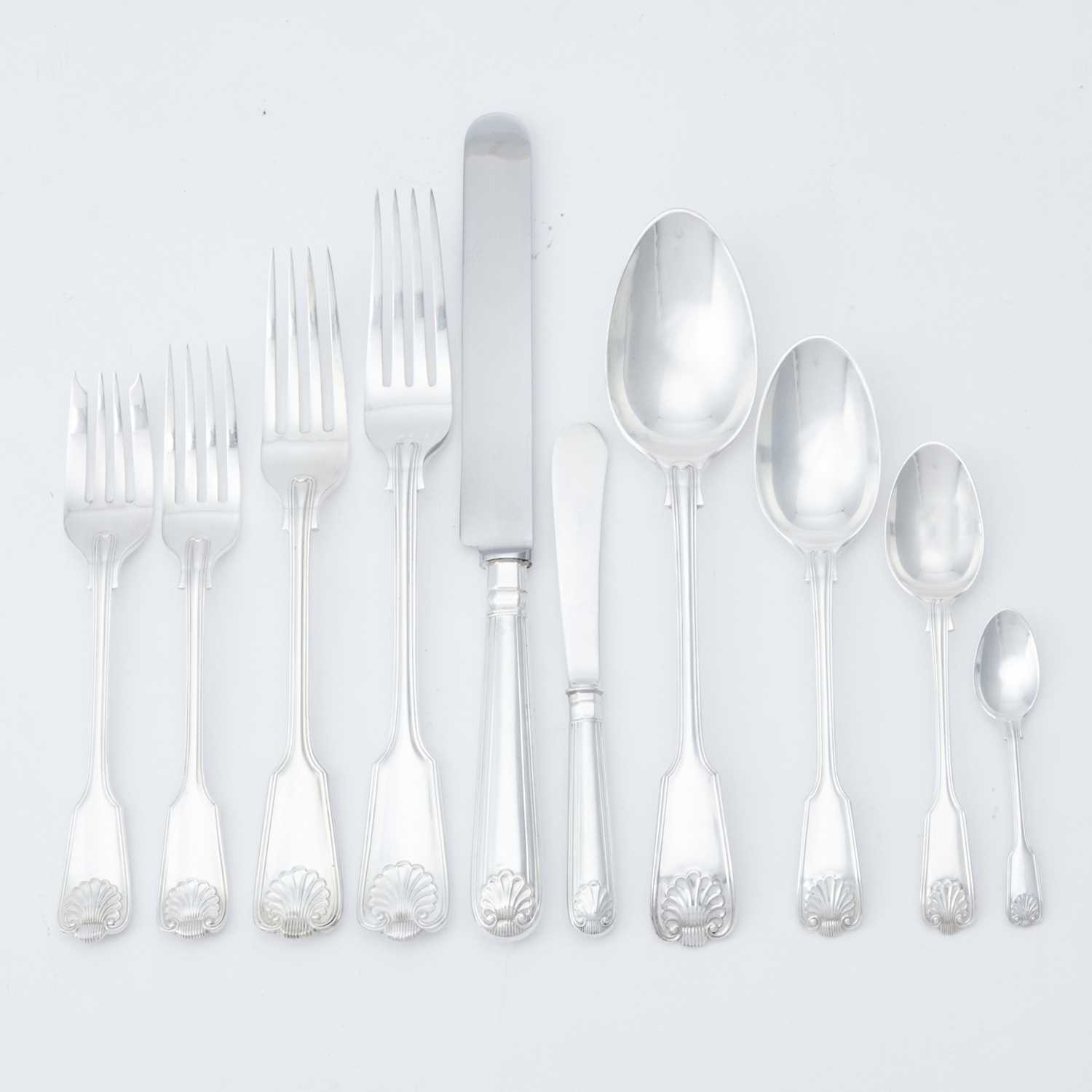 Lot 142 - Elizabeth II Sterling Silver "Fiddle, Thread & Shell" Pattern Flatware Service