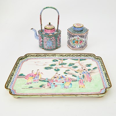 Lot 151 - Three Chinese Canton Enamel Tea Articles