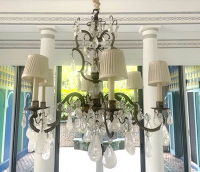 Lot 138 - Louis XV Style Silvered Iron and Rock Crystal Six Light Chandelier