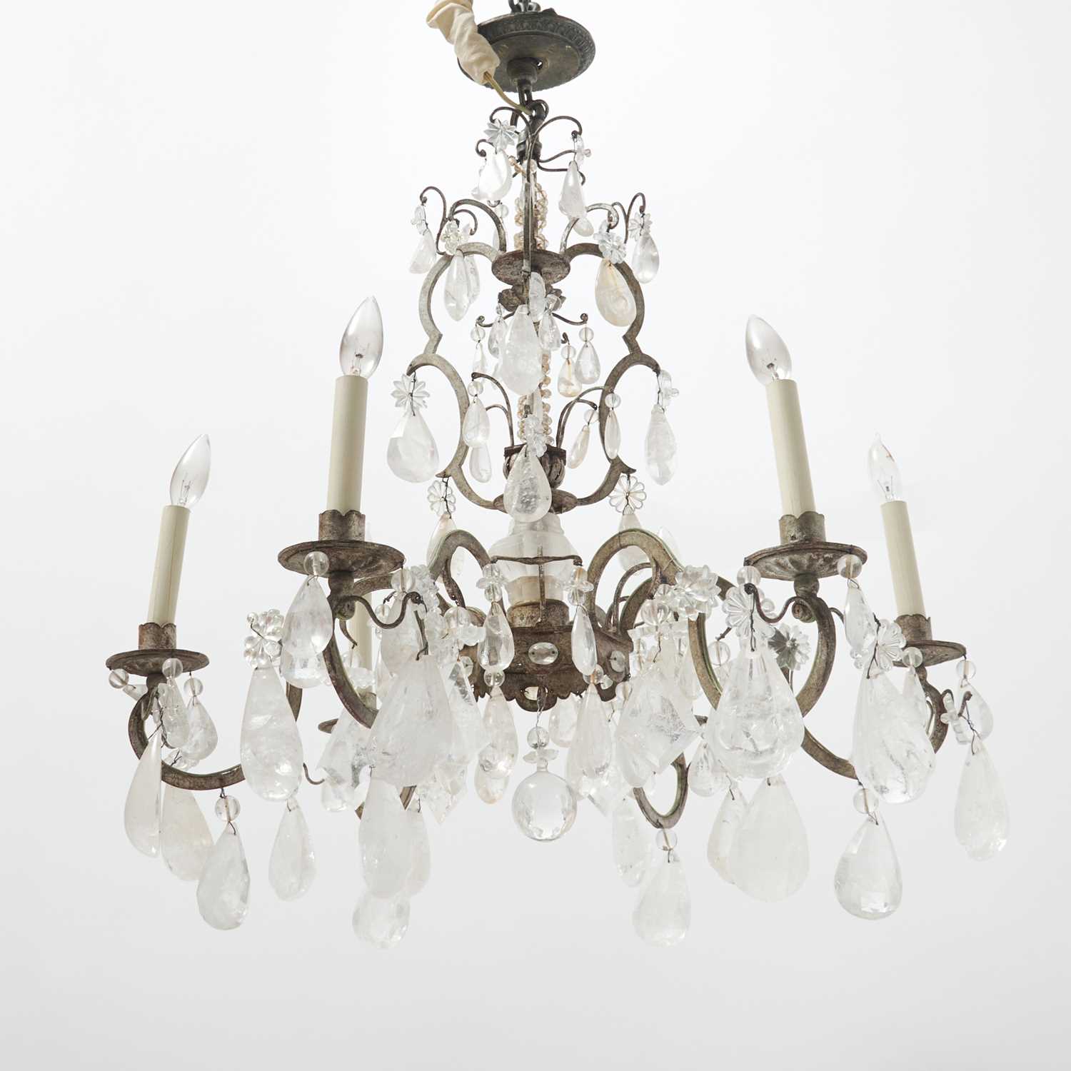 Lot 138 - Louis XV Style Silvered Iron and Rock Crystal Six Light Chandelier