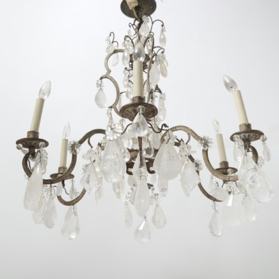 Lot 138 - Louis XV Style Silvered Iron and Rock Crystal Six Light Chandelier