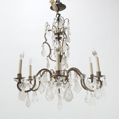 Lot 138 - Louis XV Style Silvered Iron and Rock Crystal Six Light Chandelier
