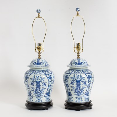 Lot 58 - Pair of Chinese Style Blue and White Porcelain Lidded Vases