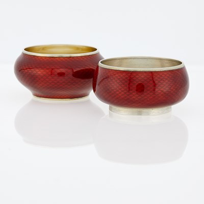 Lot 207 - Two Russian Silver-Gilt and Guilloché Enamel Salts