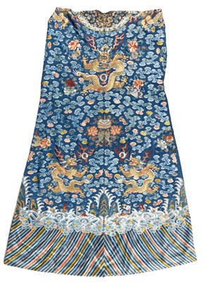 Lot 495 - A Chinese Silk Embroidery Blue Ground Dragon Robe