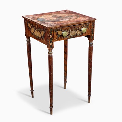 Lot Federal Paint-Decorated Pine and Figured Maple Work Table