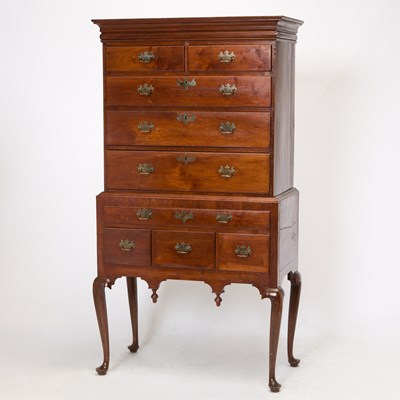 Lot 1063 - Queen Anne Walnut and Maple High Chest of Drawers