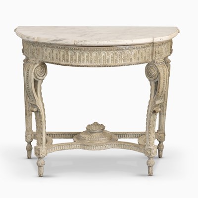 Lot 1132 - Louis XVI Grey Painted and Marble-Top Console Table