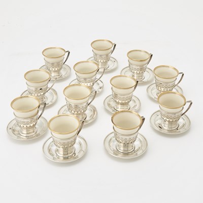 Lot 102 - Set of Twelve Alvin Sterling Silver and Lenox Porcleain Demitasse Cups and Saucers