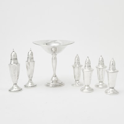 Lot 208 - Group of American Sterling Silver Salt and Pepper Shakers Together with a Sterling Silver Compote
