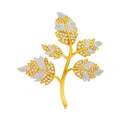 Lot 2108 - Tiffany & Co., Schlumberger Two-Color Gold and Diamond 'Five Leaves' Brooch
