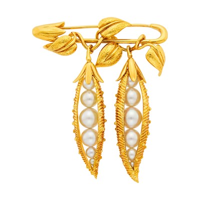 Lot 2011 - Tiffany & Co., Schlumberger Gold and Cultured Pearl 'Peapod' Brooch, France
